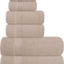 Elvana Home Ultra Soft 6 Pack Cotton Towel Set, Contains 2 Bath Towels 28x55 inch, 2 Hand Towels 16x24 inch & 2 Wash Coths 12x12 inch, Ideal Everyday use, Compact & Lightweight - Tan
