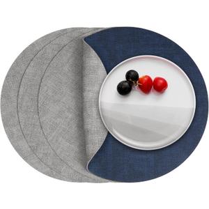 Myir JUN Round Placemats Dual Sided, Faux Leather Place Mats Set of 4 Indoor Placemat for Dining Table Outdoor Place Mat Non-Slip Washable Table Mats (Gray Blue, Set of 4)