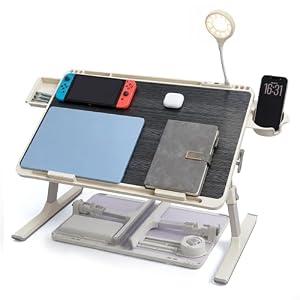 Foldable and Adjustable admireshun Laptop Bed Table with Hidden Drawer, Cup Holder, USB Voice-Controlled Night Light, Black, 23.6"x15.7", Suitable for Working, Gaming, and Other uses on Bed and Sofa