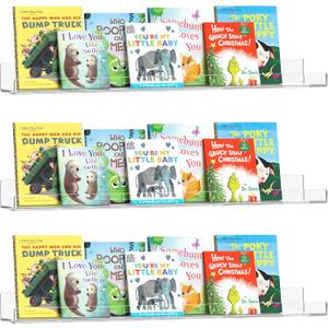 HBlife 24 Inches Invisible Wall Floating Bookshelf for Kids and Nursery, 16 Inch Stud Spacing Clear Acrylic Shelves for Figures, 3 Pack (5MM Thick)