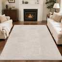 SHACOS Soft Cozy Fluffy Arch Pattern High-Low Pile Textured Area Rug 5'3"x7'3" Non Slip Washable Modern Geometric Rug Stain Resistant Contemporary Carpet for Living Room Bedroom Dining Room, Beige