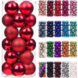 Emopeak 24Pcs Christmas Balls Ornaments for Xmas Christmas Tree  Shatterproof Christmas Tree Decorations Hanging Ball for Holiday Wedding Party Decoration (Red, 2.5"6.2CM)