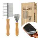 Hair Brush Cleaner Tool, 2 in 1 comb cleaning brush with Eco Bamboo Handle - Deep Clean Hair, Buildup, Rust-Proof Steel Teeth for Boar Bristle, Paddle, Detangling & Styling Brushes