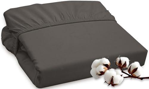 ROYALE LINENS 300 Thread Count 100% Long Staple Combed Cotton Fitted Sheet Queen - Super Soft Deep Pocket Bottom Sheet - Fitted Sheets Only - Elastic Sheets (Queen, Grey)