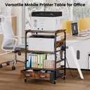 Extra Large Printer Stand with 2 Farbic Drawer, 3 Tier Printer Table with 4-Adjustable Heights, Rolling Printer Cart with Storage for Printer Scanner Fax Home Office Use, Rustic Black and Brown