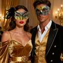 Wildarms Couple Masquerade Masks - Feather Women & Venetian Men Masks for Halloween Party, Mardi Gras Cosplay