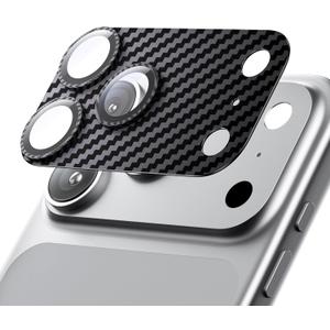 Hoerrye for iPhone 17 Pro Camera Lens Protector - [12FT Shatterproof Military Grade] [Strong Adsorption] Metal Top 9H+ Tempered Glass Camera Screen Full Cover Case Friendly,Carbon Fiber