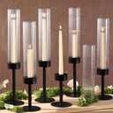 Volens Hurricane Glass Candle Holders Black: Set of 6 Taper Candle Holders with Ribbed Cylinder 11'' Tall Windproof Chimney Cover for Outdoor/Indoor Table Centerpiece Wedding Party Home Decor