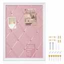 DoubleFill White Bulletin Board 21"×27" Linen Fabric Decorative Board Hanging Memo Boards for Women Large Cork Bulletin Boards for Home Office with 20 Pushpins - Pink Linen with White Frame