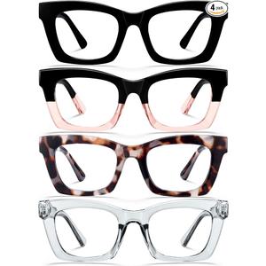 CCVOO Stylish Reading Glasses for Women, Eyeglasses, Blue Light Readers for Women, Computer Eye Glasses, Cheaters
( Black+black and Pink + Black Leopard + Grey )