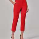 GRAPENT Capri Pants for Women High Waisted Pull On Dress Pants Slim Straight Leg Stretchy Waist Capris Trousers Pants (Red, XL)