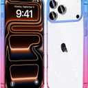 JJGoo Compatible with iPhone 17 Pro Max Case Clear Glitter, Hard PC Back Shockproof Protective Bumper Cover, Sparkle Bling Sparkly Cute Slim Women Girls Phone Cases, Gradient Blue Pink