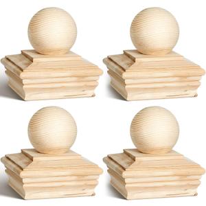 Hosuly 1Pcs 4 x 4 Post Cap (Actual 3 5/8) Fence Wood Post Cap Cedar Ball Top Rot Resistant for Outdoor Wooden Fences