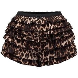 SOLY HUX Women's Y2k Leopard Print Mini Shorts Layered Ruffle Hem Low Waisted Shorts, size Large
