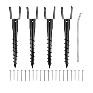 No Dig Ground Screw Anchor - Black U Shaped Post Stake for 4x4 Wood Posts, Includes Lag Bolts & 27" Rebar, for Mailbox Posts and Fence Posts Anchor, 4 Pack