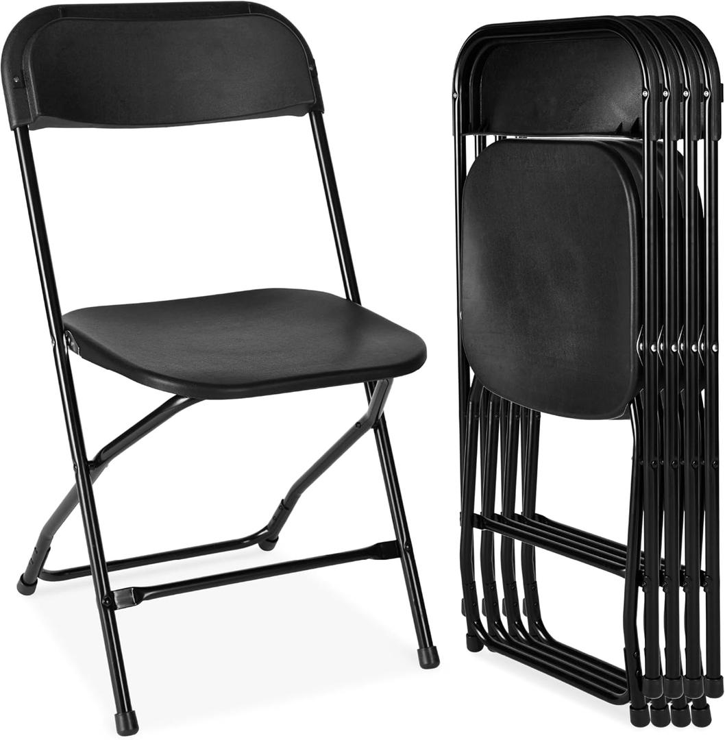 Best Choice Products Set of 4 Plastic Folding Chairs, Portable Stacking Indoor Outdoor Seating for Home, Yard, Garden, Parties, Events w/Non-Slip Feet, 350lb Weight Capacity - Black