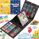 All in One Art Supplies, Art Kit Includes Origami & Paper-Cutting Crafts, Easel, Colored Pencils, Crayons, Drawing Book, Coloring Book, Watercolor Markers and More, Art Set for Kids Girls Boys, Black