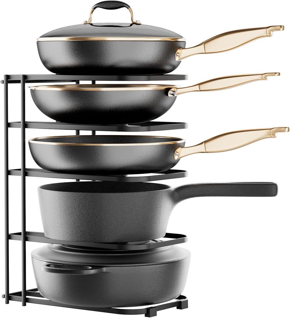 5-Tier Pot and Pan Organizer 13.6", No Assembly Cookware Rack 1-Pack | One-piece Design, Multi-height Layered,Anti-Tip Structure, Dual Vertical & Horizontal Use, Fits Cast Iron Pans & Dutch Ovens