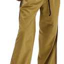 Side Striped Pants Women Drawstring Wide Leg Pants High Waisted Loose Slouchy Palazzo Sweatpants (Small, Brown)