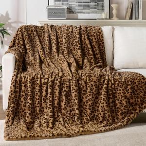 GALMAXS7 Cheetah Throw Blanket, Double-Sided Plush Fluffy - Luxury Faux Fur Leopard Print Blanket, Soft and Cozy Room Decor (60x80 Inches, Brown)
