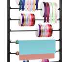 Yonynise Ribbon Storage Organizer,31.5-inch Width Wall Mounted Ribbon Holder Rack,7 Tier Large Capacity Metal Ribbon Storage for Craft Room,Flower Shop,Cake Shop,Gift Wrapping Paper,Black