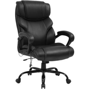 Big and Tall Office Chair 400lbs Wide Seat Ergonomic Office Chair with Lumbar Support Arms High Back PU Leather Executive Task Computer Chair,Black
