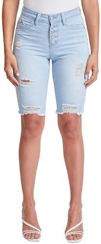 YMI Women's Wannabettabutt High Rise Button-Fly Bermuda Shorts White 9/29