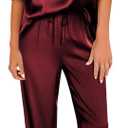Ekouaer Satin Pajama Set Womens Silk Short Sleeve V Neck Shirt with Long Pant Soft Loungewear Pjs Set (Red, XXL)