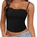 PINKMSTYLE Womens Lace Bustier Corset Tops Spaghetti Strap Tank Tops for Going Out (Small, Black)