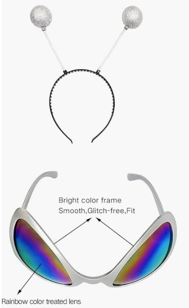 Poptrend Alien Headband and Glasses,Alien Rainbow Lens Sunglasses,Headband Boppers Antenna for Adults and Kids