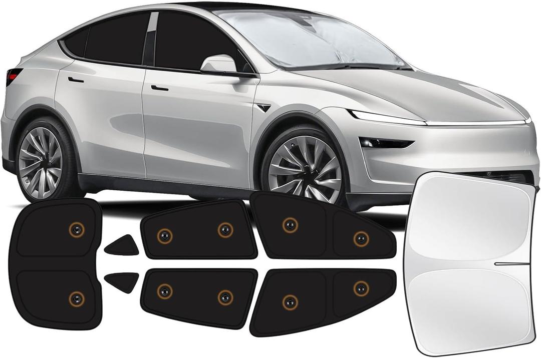 Fit for Tesla Model Y Juniper 2025 2026 Car Window Shades with Suction Cups (No Falling), 8pcs Privacy Sun Shade Set for Front Windshield Side and Rear Windows, Full Window Covers for Camping Napping