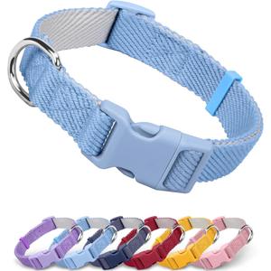 Dynmeow Soft and Breathable Cotton Dog Collar, Durable Adjustable Heavy-Duty Boy Pet Collar with Quick-Release Buckle, Lightweight for Sensitive Skin for Medium and Large Dogs, Light-Blue, M (Medium (Length:12-18"))
