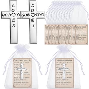 Landical 10 Sets God Loves You Pocket Cross Mini Metal Cross with Prayer Card Organza Bag Encourage Gifts Bulk Christian Faith Reminder for Easter Church Gifts Praying Favor