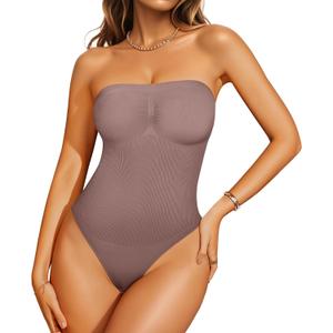 Nebility Strapless Shapewear Bodysuit for Women Thong Body Shaper Tummy Control Seamless Tank Top Leotard (Large, Umber)