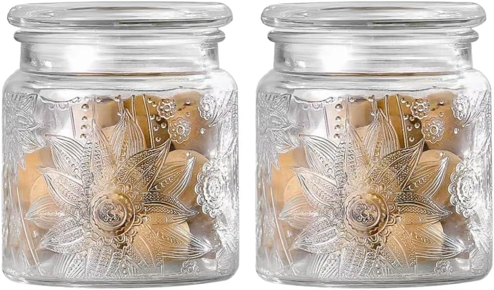 ANSQU Airtight Small Glass Jars with Lids, 17oz Food Storage Jar Clear Storage Container with Glass Lid for Kitchen Canning, Cereal, Sugar, Beans, Spice, Mason Jars (2 Pack)