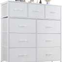 DUMOS Dresser for Bedroom, Storage Organizer with 9 Drawers, Chest of Drawers with Fabric Bins, Sturdy Metal Frame, Wood Tabletop for Guest Room, Closet, Entryway, Nursery (White)