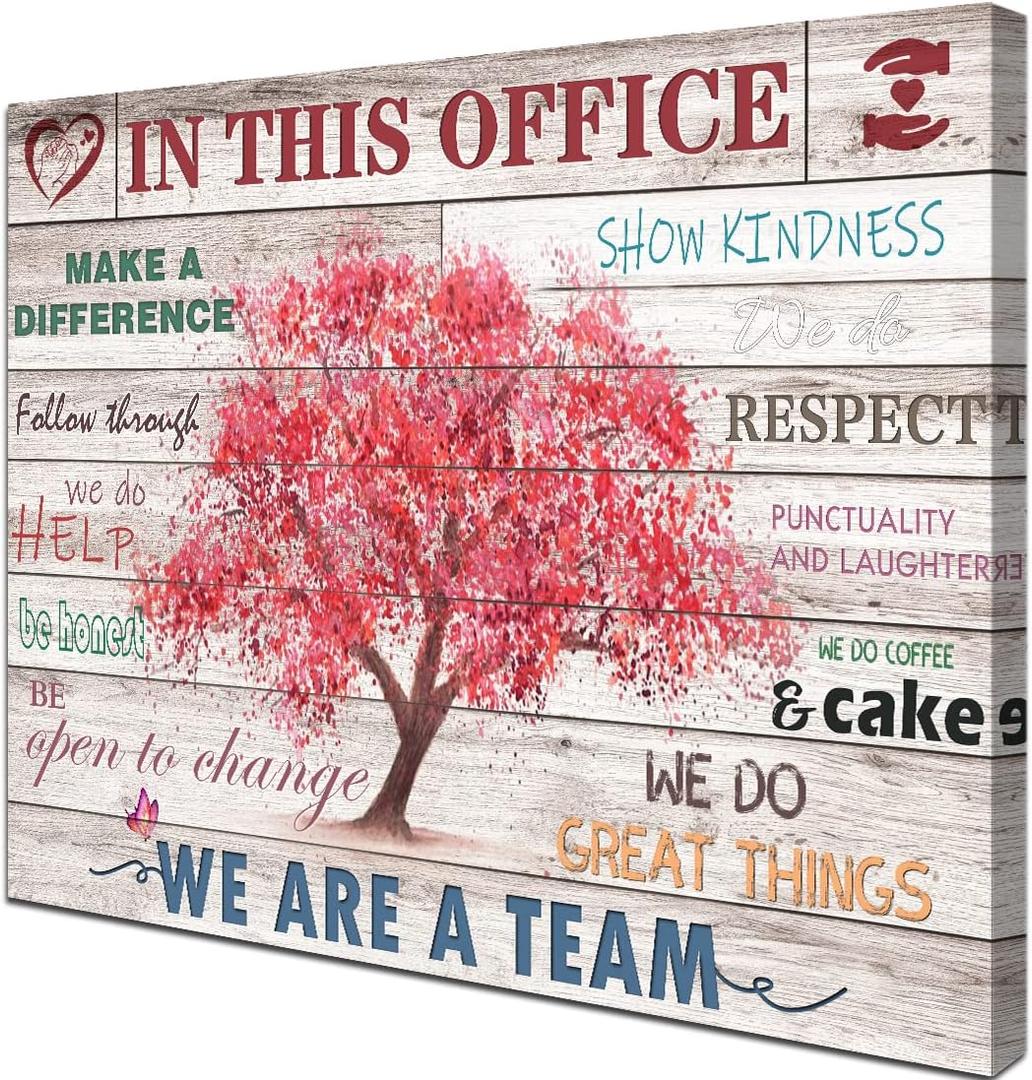 Vintage Office Decor Inspirational Posters Wall Decor Rustic In This Office Inspiring Wall Art Pink Tree Picture Print on Canvas for Home Office Decoration Framed Positive Quotes Gifts 24x20inch