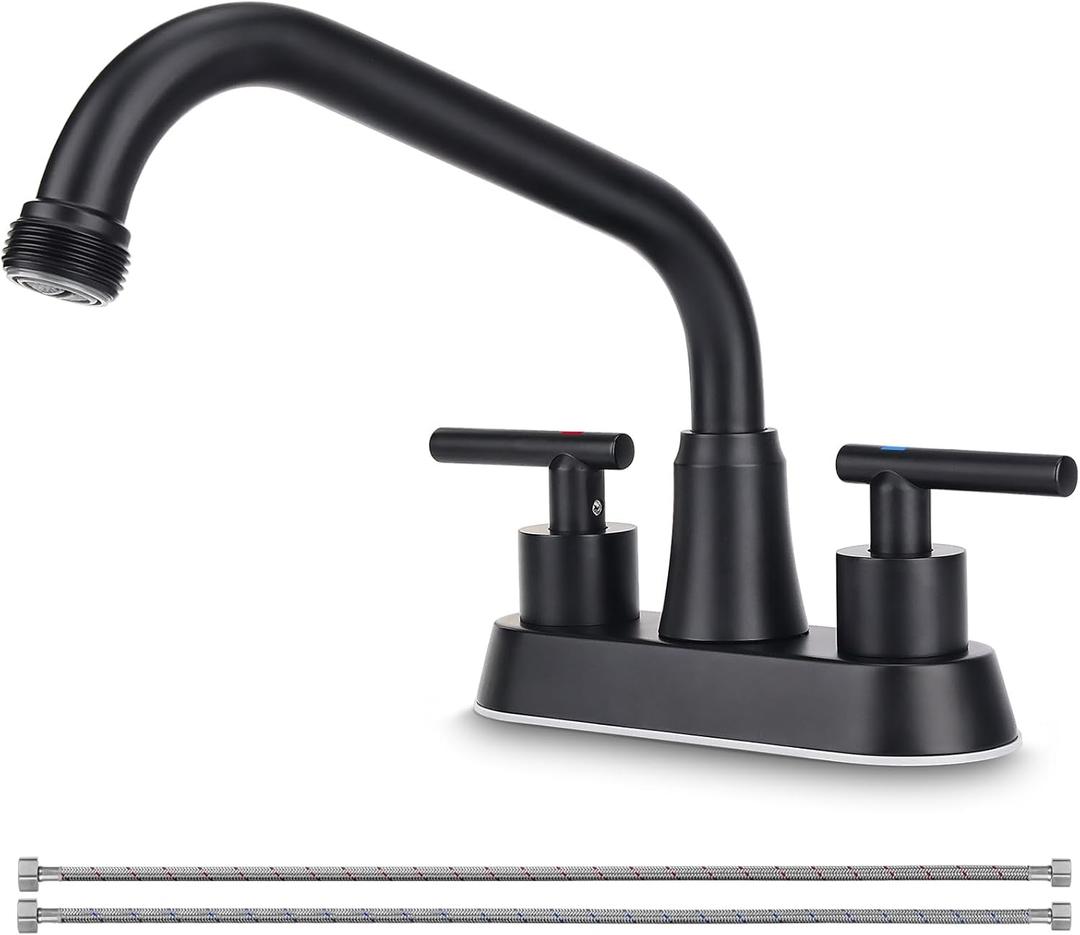 Utility Laundry Sink Faucet, Laundry Tub Faucet with 3/4" NPT Threaded End & 2 Lever Handles (Black)