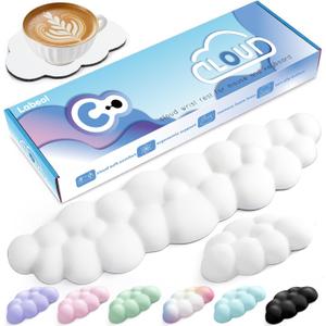 Cloud Wrist Rest for Computer Keyboard Arm Wrist Rest with Non-Slip Base Extended Rest Ergonomic Memory Foam for Keyboard and Mouse Typing Pain Relief, Office, Gaming, Computer (White Set)