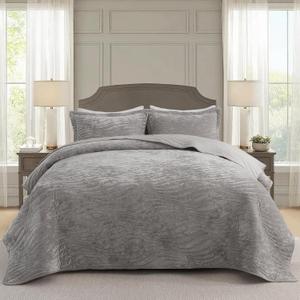 Travan Luxury Velvet Quilt Set King Size, Ultra Soft Velvet Bedding Sets, Lightweight Quilted King Quilt Bedding Set, Oversized Bedspread Coverlet with 2 Shams for All Season, Charcoal Gray (KING/CAL.KING (106"x98"))