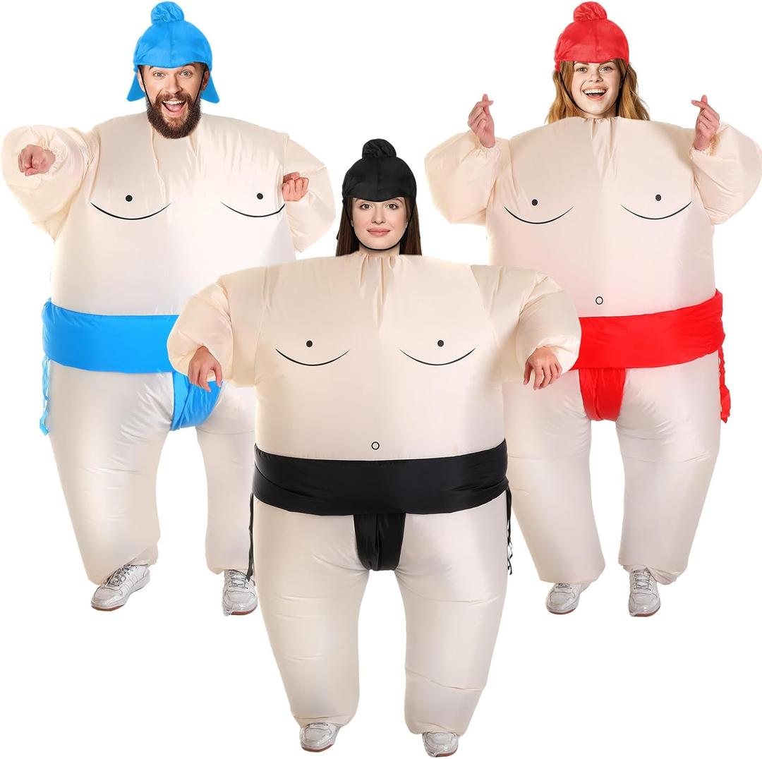 Unittype 3 Pcs Inflatable Sumo Costume Sumo Wrestling Suits for Adults, Inflatable Halloween Costumes for Men Women