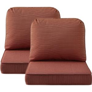 Outdoor Cushions for Patio Furniture Set of 2, 24"x24" Water Repellent Chair Cushions Removable Seat Bottom & Back Cushion Covers for Chair, Sofa, Couch, Dark Yellow Tan Stripe