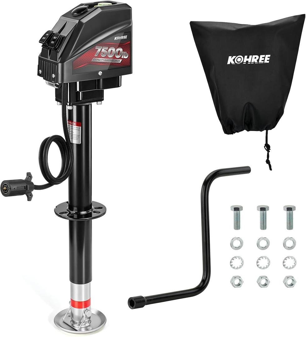 Kohree 7500 lbs Electric Trailer Jack with 7 Way Plug, 12V A-Frame Power Tongue Jack with 22" Lift, Heavy Duty RV Camper Travel Trailer Jack with Manual Crank Handle & Weatherproof Cover