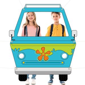 Mysterious Car Photo Prop Selfie Frame Funny Mystery Bus Prop Hippie Bus Backdrop Decoration Mystery Party Van Photo Booth Cartoon Party Banner Supplies for Kids Boys Girls Birthday Parties Sign