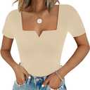 Chunpin Women's Short Sleeve Bodysuit Square Neck Notch V Neck Bodysuits Double Lined Tops Going Out Outfits Thong Bodysuits (X-Large)
