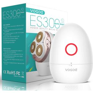 VOGOE Electric Shaver for Women 3D Floating Blade Rotary Razor Hair Remover for Arms, Legs and Underarms Rechargeable Portable and Safe Wet and Dry Use ES300 (White)