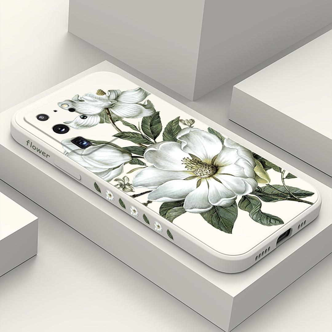 Samsung Galaxy S20 Ultra Case Creative Flower Pattern Design Dropproof Slim Protective for Galaxy S20 Ultra Phone Cover 6.9 inch-Cotton White