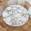 Fiokroo Black and White Marble Tablecloth with Elastic Edge, Round Table Cloth Washable Reusable Table Cover for Kitchen Dining Party Picnic, Medium (Suitable for 45-50 in)