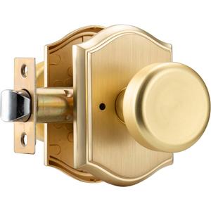 Interior Pismo Doorknobs for Bath & Bedroom, Gold Door Knobs with Camelot Trim, Satin Brass Door Knob with Lock (1-Privacy)