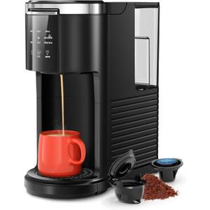 Kismile Single Serve Coffee Maker, 2 in 1 Drop Coffee Machine Compatible with K Cup & Ground Coffee, 5 Brew Sizes 6-14 Oz, 40oz Removable Water Tank,Self-Cleaning Function, Black